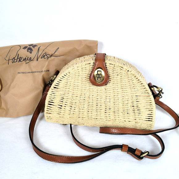 Patricia Nash Bonella Dome Crossbody Structured Bag Beige Straw Rattan Beachy - Picture 1 of 9